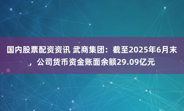 国内股票配资资讯 武商集团：截至2025年6月末，公司货币资金账面余额29.09亿元